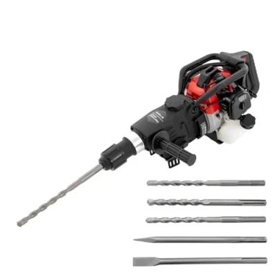 Image of ROMYIX Gasoline Demolition Jackhammer Jack Hammer Concrete Drill Breaker Kit, 2 Stroke Engine,Hand Pull Start, Includes Pointed and Flat Chisel,