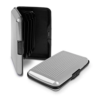 Image of RFID Blocking Anti Scan Aluminium Security Wallet Card Holder Hard Case for Credit Debit ID UK EU Driving License Oyster Travel Points Business Cards and Bank Notes 7 Colours (Silver)