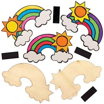 Image of Baker Ross AT741 Rainbow Wooden Magnets, for Kids Arts and Crafts Projects (Pack of 10), Assorted