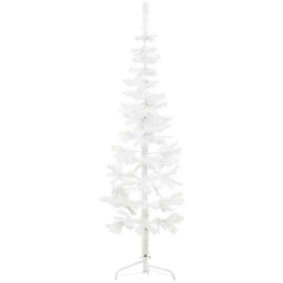 Image of vidaXL Slim Artificial Half Christmas Tree Lifelike PVC Material Space saving &amp; Reusable Decor White With Steel Stand Easy Assembly 120cm