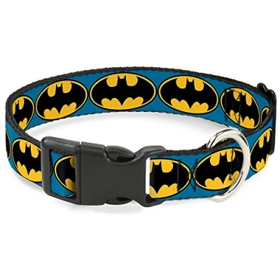 Image of Buckle Down Bat Signal 3 Blue/Black/Yellow Plastic Clip Collar, Medium/11 17