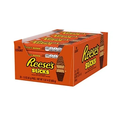 Image of REESESTICKS Bars, Chocolate, Peanut Butter &amp; Crispy Wafer Candy 1.5 Ounce Bar (Pack of 20)