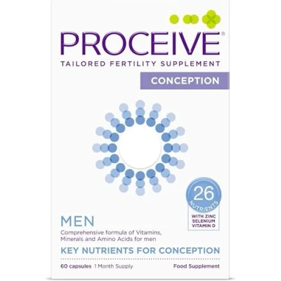Image of Proceive® Men Fertility Supplement for Conception Vitamins &amp; Minerals Trying to Conceive Selenium, Zinc, Co Q10, Vitamin D 60 Capsules (1 Month Supply) Vegan