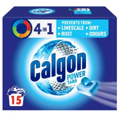 Image of Calgon 4 in 1 Washing Machine Cleaner and Water Softener Tablets, Removes Limescale &amp; Odours, Deep Clean, Units: 15 Pack of (Packaging May Vary)