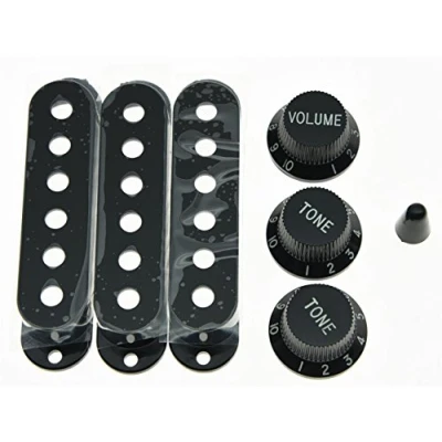Image of KAISH Black ST Strat Pickup Covers Knobs and 5 Way Switch Tip Cap