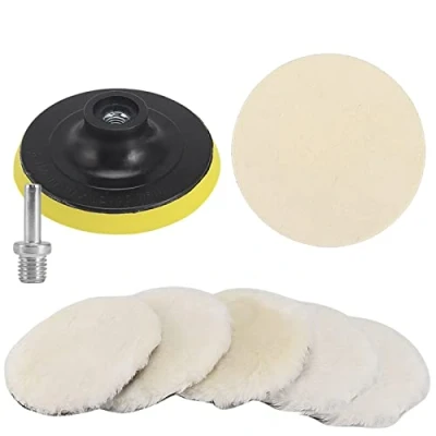Image of SI FANG 8Pcs 100mm Wool Polishing Buffing Pads Set, Felt Wax Pad, Hook and Loop Backer Plate with M14 Thread Drill Adapter Attachment, for Car Polisher Buffer (4 Inch)