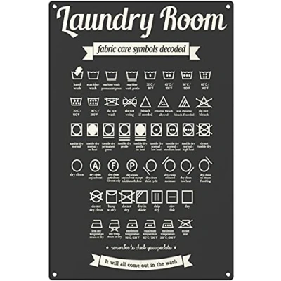 Image of Laundry Care Sign Room Decor Symbols Art Vintage Metal Signs Home Decorative Plates Bar Rules Wall Plaques 8X12inch