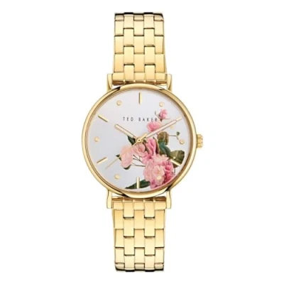 Image of Ted Baker Women&#039;s Phylipa (34mm) Silver Floral Dial/Gold Tone Stainless Steel Bracelet BKPPHF309