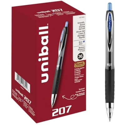 Image of Uni Ball Blue Retractable Gel Pens 36 Pack with Medium Points, 207 Signo Click are Fraud Proof and the Best Office Pens, Nursing Business School Bible