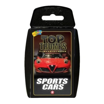 Image of top Trumps Sports Cars Classics Card Game, Discover interesting facts in this educational packed game including the speed of Pagani Huayra, 2 plus players makes a great gift for ages 6