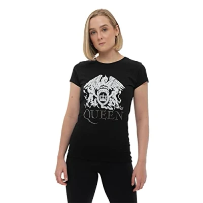 Image of Paradiso Clothing Queen Diamante Crest Print Tshirt, Women&#039;s, Size: Medium, Black