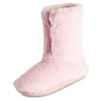 Image of Polar Womens Memory Foam Zipper Faux Fur Covered Rubber Sole Indoor Outdoor Cosy Luxury Boot Slippers Pink UK6/EU39 YC0722