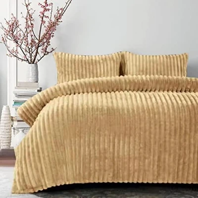 Image of YORKSHIRE HOMEWARE Chunky Rib Duvet Cover Sets Teddy Soft &amp; Cosy Luxury Fleece Easy Care Quilt Bedding Covers Pillowcases (Mustard, Double)
