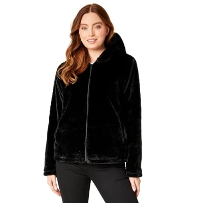 Image of CityComfort Womens Fluffy Coat with Hood, Cosy Stylish Faux Fur Gifts for Her (Black, L)