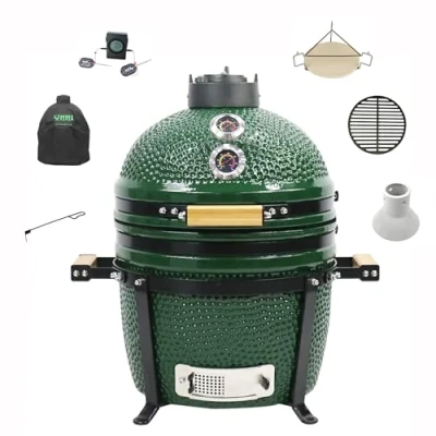 Image of YNNI Kamado TQTT15GR 15.7&quot; Free Standing Bundle Grill, GREEN, BBQ, Ceramic, Egg, Smoker, with Extras