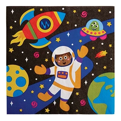 Image of Baker Ross FX319 Solar System Party Napkins Pack of 20, Disposable Paper Napkins, Kids Table Decoration, Birthday Supplies