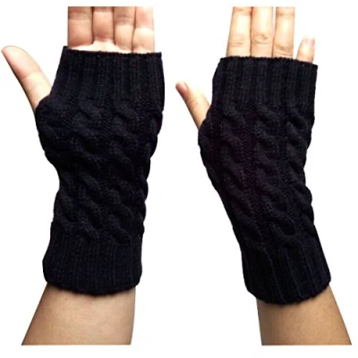 Image of Leben Fashion Women Ladies Autumn Winter Soft Knitted Warm Fingerless Gloves Hand Wrist Warmer Half Mitten Navy