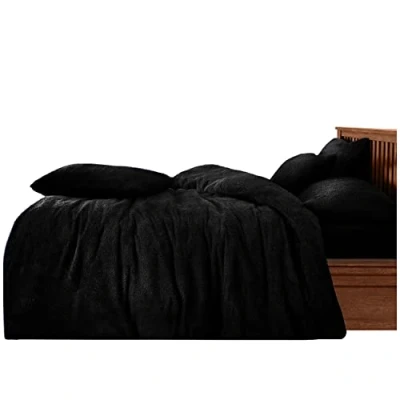 Image of GC GAVENO CAVAILIA Easy Care Fleece Bedding Quilt Sets, Warm &amp; Snuggle Super King Duvet Set, Fluffy Comforter Covers, Black