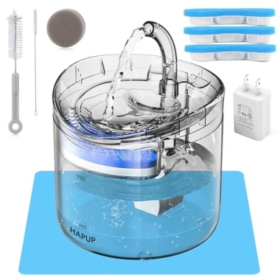 Image of HAPUP Cat Water Fountain for Drinking 1.8L Automatic Pet with 3 Filters 1 Intelligent Pump Cleaning Brush Kit Silicone Food Mat UK Adapter Cats Puppy Indoor