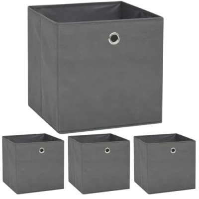 Image of vidaXL Foldable Storage Boxes Set of 4, Non Woven Fabric, 32x32x32 cm, Grey, Durable &amp; Versatile Use