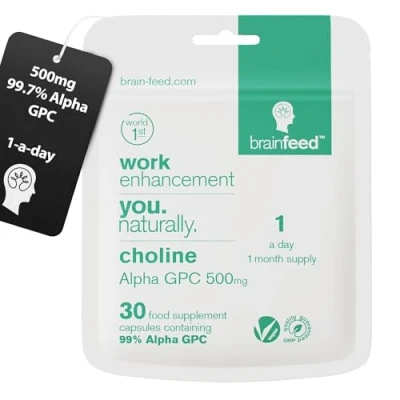 Image of Alpha GPC Capsules (30) 1 a Day 99.7% Choline Supplement 500mg Nootropic Brain Supports Memory &amp; Cognition Acetylcholine