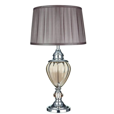 Image of Greyson 1 Light Table Lamp Chrome, Amber , Glass Urn with Brown Pleated Shade, E27