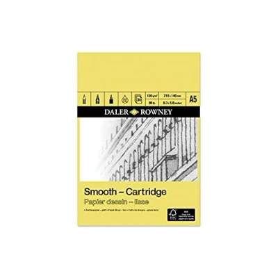 Image of Daler Rowney Smooth, Drawing Paper, Smooth Surface, 130 gsm, 80lb, Pad, Glued 1 Side, Cartridge, A5 5.8 x 8.3in 14.8 21 cm, Natural White, 30 Sheets