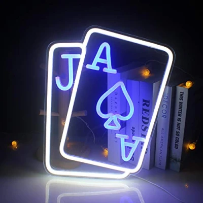 Image of Playing Cards Neon Signs for Wall Decor, Poker Led Sign, Light with USB Powered Living room, Casino, Bar, Game Room