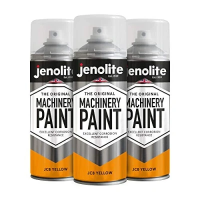 Image of JENOLITE Machinery &amp; Lawnmower Paint JCB YELLOW Multi Surface Aerosol Corrosion Resistant For Long Lasting Finish 3 x 400ml
