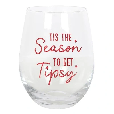 Image of Something Different Wholesale Season to Get Tipsy Stemless Wine Glass Festive Christmas Glasses for Red and White Glasses, Flat Bottom Design