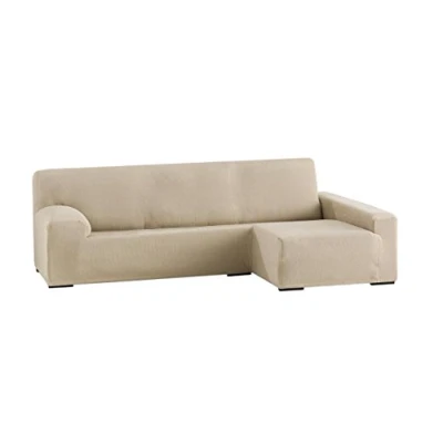Image of Eysa Ulises Elastic Chaise Longue Cover Right, Front View, Colour 01 Beige, Polyester Cotton, 250 310 cm