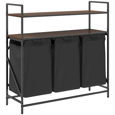 Image of vidaXL Laundry Basket 3 Compartments with Shelves Brown Oak