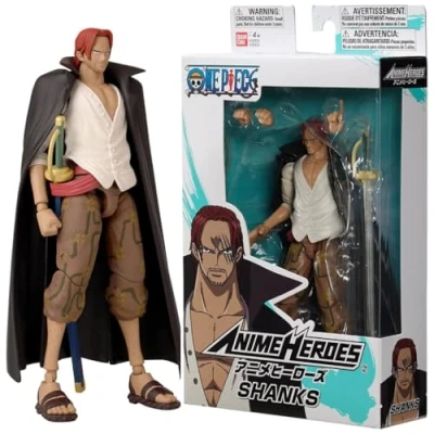Image of Anime Heroes One Piece Figures Shanks Action Figure, Articulated Figure With Swappable Arms And Faces, Bandai Pirate Toys Range, 17 cm