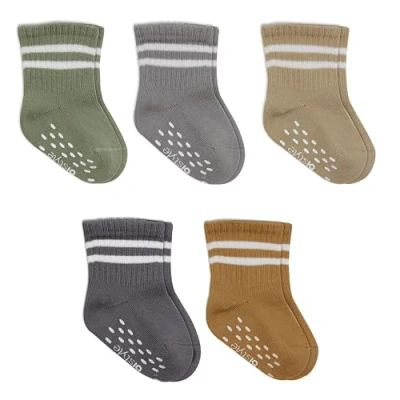 Image of bistyle Baby Grip Ankle Socks 5 Pairs Newborn Infant Toddlers Non Slip Organic Cotton Kids Boys Girls