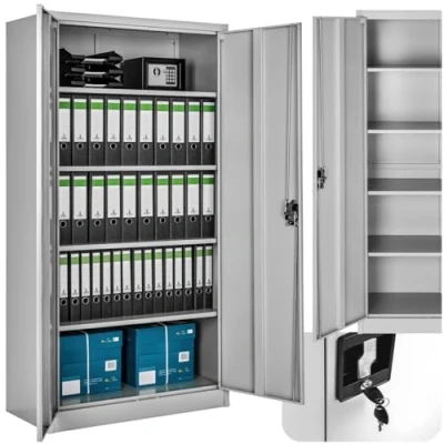 Image of TecTake® Metal Storage Unit, Lockable with 4 adjustable Shelves and 2 Doors, Filing Cabinet for Home Office Storage, Garage Cabinet, Kitchen 180x80x40 cm grey