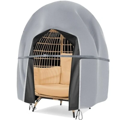 Image of Garden Egg Chair Cover Double Patio Hanging Waterproof 420D Oxford Fabric Swing with Drawstrings Cocoon Protector Grey 230x200cm