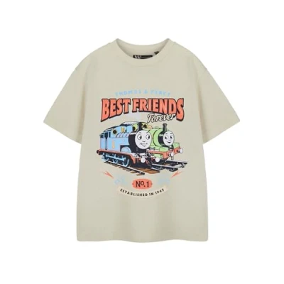 Image of Thomas &amp; Friends Boys Beige Graphic Tee Best Short Sleeved T Shirt Kids Character Apparel The Tank Engine Design Official Merchandise
