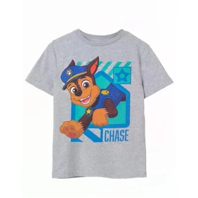 Image of Paw Patrol Boys T Shirt in Grey Chase The Police Pup Graphic Tee for Kids Cartoon German Shepard Short Sleeve Top TV Show Apparel Cute Daywear Character Gift Children