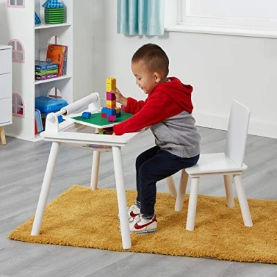 Image of Liberty House Toys TF5197 W Writing Table and Chair Set with Construction Top,H440 x W600 D400mm