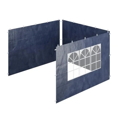 Image of Relaxdays Gazebo Side Panels, 3X Set, 2x3m, Waterproof, Easy Fastener, Party Tent, Plastic, Window, Blue, 200 x 300 0.1 cm