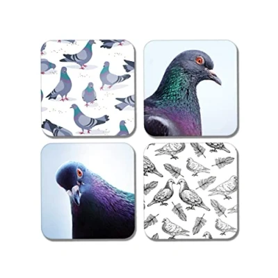 Image of DV DESIGN 4 x Square Pigeon Coasters Pigeons Bird Pets Animals Pattern Drink Gift #77894