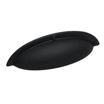 Image of Decoranddecor Cup Shell Half Moon Knob Pull Handle Kitchen Cupboard Cabinet Drawer (64mm Hole Center 93,5mm Overall Length, Matt Black)