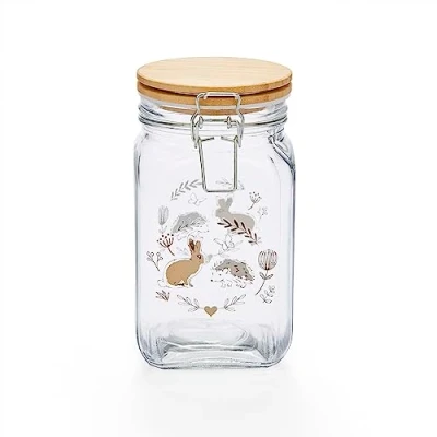 Image of Cooksmart British Designed Glass Storage Jars With Clip Lid For Kitchen Modern Designs Spaghetti Jar or Pasta Containers Country Animals