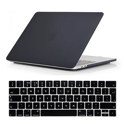 Image of Se7enline 2016 2017 2018 2019 2020 MacBook Pro 15 Case Smooth Soft Touch Matte Frosted Plastic Hard Cover Compatible 15&quot; A1707/A1990 (Touch Bar version) Keyboard Cover, Black