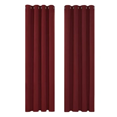 Image of Deconovo Eyelet Blackout Curtains Solid Thermal Insulated for Bedroom 140x180cm Red Two Panels