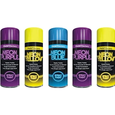 Image of HitlineUK NEON SPRAY PAINT 5 CANS OF FLUORESCENT CAN 200ML GRAFFITI EXTRA BRIGHT Yellow Blue Purple