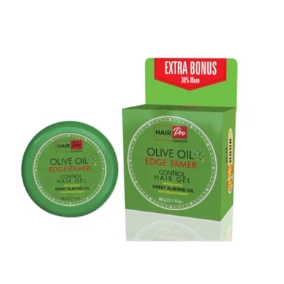 Image of HAIRPRO LONDON OLIVE OIL EDGE CONTROL HAIR GEL INFUSED WITH SWEET ALMOND 80G