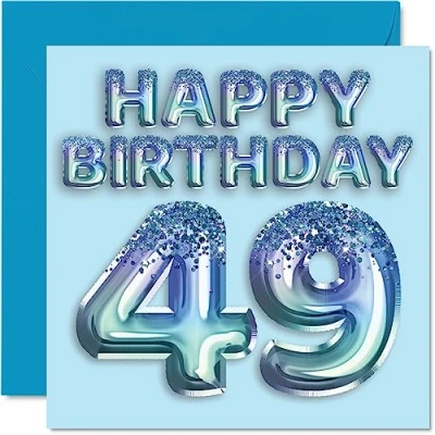 Image of 49th Birthday Card for Men Blue Glitter Party Balloon Happy Cards 49 Year Old Man Friend Dad Brother Uncle Cousin, 145mm x Forty Nine Ninth Greeting Gift