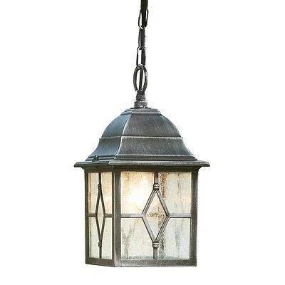 Image of Searchlight Genoa Outdoor Pendant 1 Light Black/Silver/Lead Glass 1641
