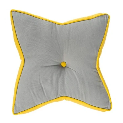 Image of HOMESCAPES Grey and Yellow Star Floor Cushion Large Decorative Children’s &amp; Garden Seat Pad, Pre Filled 100% Cotton Indoor Outdoor Cushion, 48cm